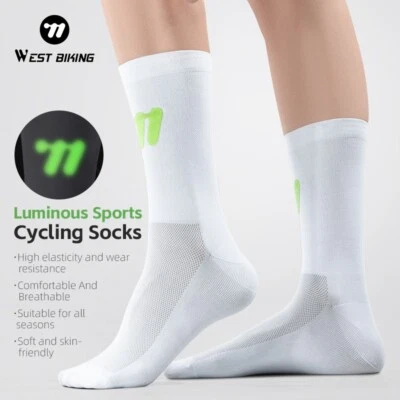 WEST BIKING Sports Cycling Socks Breathable Football Running Socks White a Pair - Image 1 of 4