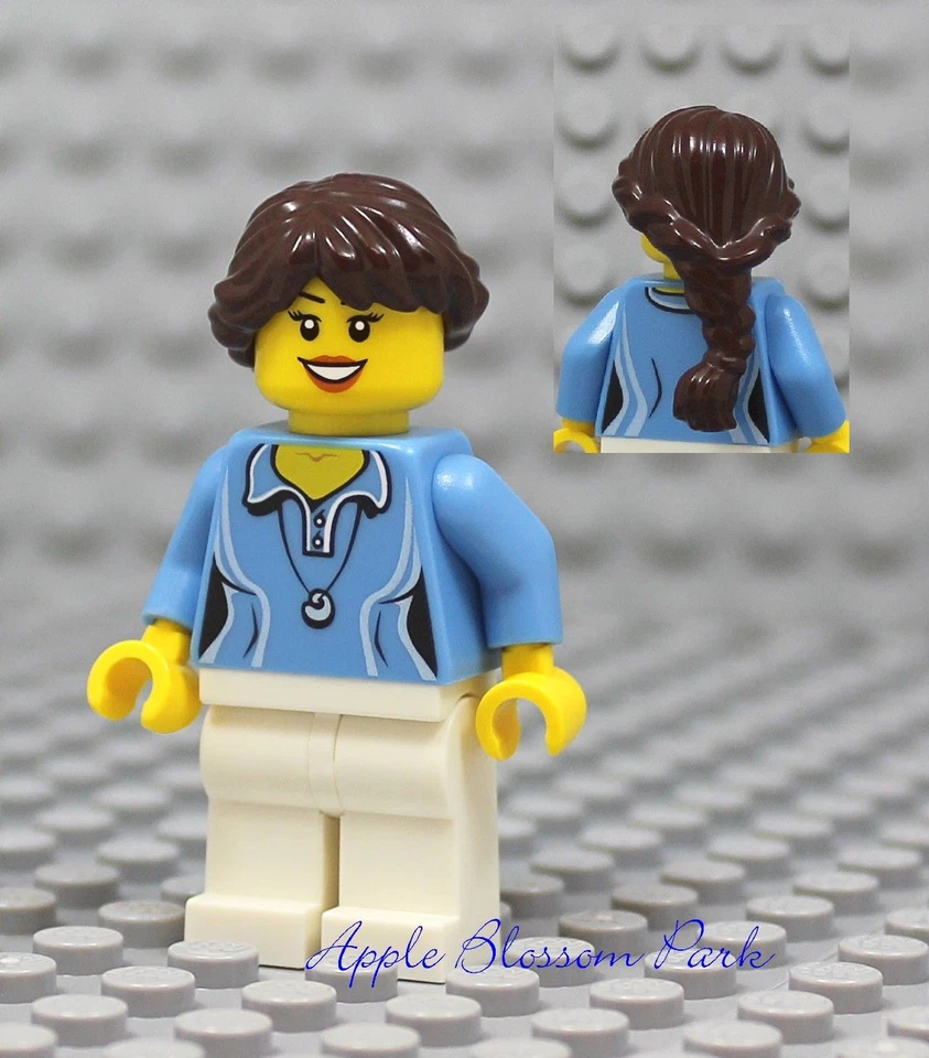 NUEVO Lego City MINIFIGURA FEMENINA - Mediano Torso Azul Piernas Blancas Pelo Marrón Princesa Niña Foto 1 de 1
