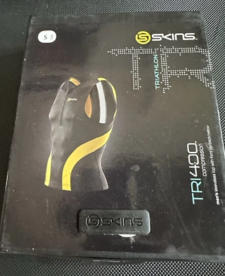 Top de ciclismo Skins Tri 400 de compresión, sin mangas para hombre, negro/amarillo/blanco, pequeño Foto 1 de 2