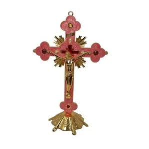 Christian Holy Cross Crucifix With Gold Metal Stand Table Large 29.5 x 18.5cm - Picture 1 of 5