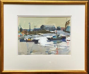 Baja Marea, Rochester - Pintura de paisaje fluvial pastel exhibida original de John Tookey - Imagen 1 de 10