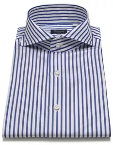 Finamore 1925 Shirt IN Blue Striped With Shark Collar - Bild 1 von 14