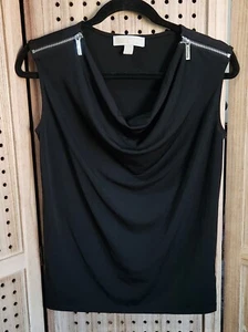 Michael Kors Black Zipper Shoulders Cowl Draped Neck Dressy Sleeveless Top Comfy - Picture 1 of 8