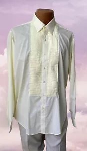 Unisex Light Yellow Pleated Tuxedo Shirt Size Large Easy Care Wrinkle Resistant - Picture 1 of 7