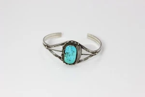 Brazalete puño de pluma turquesa de plata esterlina nativa americana 6,25" - 2809 - Imagen 1 de 5