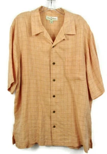 Tommy Bahama Mens Large Linen Shirt Short Sleeve Button Up Pocket Autumn Plaid - Bild 1 von 6
