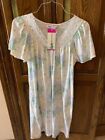 NWT Women's Small Lady Manhattan Floral & Lace blue white duster night gown vtg 