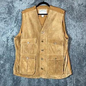 Orvis Lederweste Herren XL braun Knopfleiste Feldtaschen Angeln Sportler Scheune - Bild 1 von 6