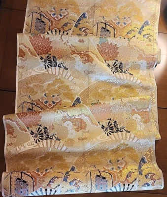 1940s Japanese Brocade Silk Kimono Fabric Gold Vintage Woven Toile 4 Yards + - Image 1 of 4