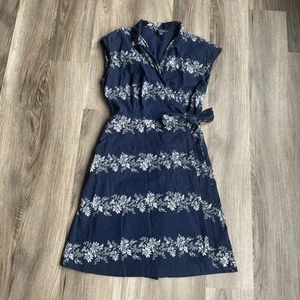 Tommy Hilfiger Women's Medium Floral Navy Wrap Dress Cotton Cottage Modest - Picture 1 of 7