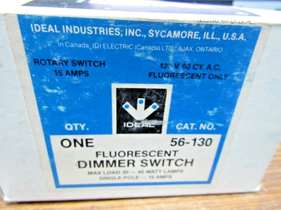 ✌️NEW IDEAL 56-130 FLUORSCENT ROTARY DIMMER SWITCH 15 AMPS 30-40 WATT 120VAC - Image 1 of 4