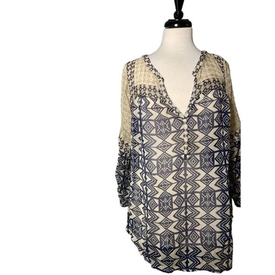 Blusa Lucky Brand Top Para Mujer 1-X Beige Transparente Boho Cuello en V Informal Damas Foto 1 de 4