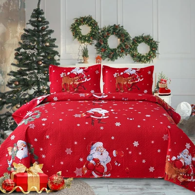 Christmas Quilts Bedding Set Queen/Full Christmas Bedspread Lightweight Coverlet - Image 1 of 4