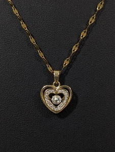 Retro Gold Tone Floating CZ Heart Pendant Charm necklace 18 in - Picture 1 of 9