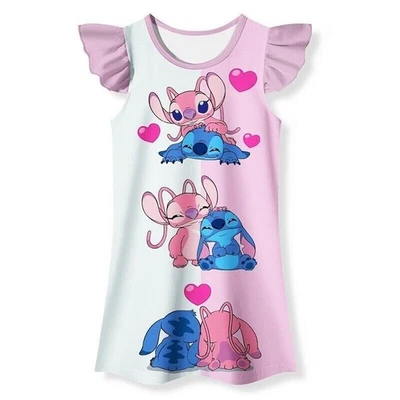 Girls Sleepwear Dress Multicolor Pajamas Nightgown Lilo Stitch Skirts Kids Gift - Image 1 of 4