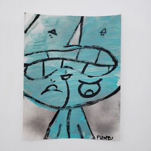 Dipinto originale gatto su carta gattino capovolto arte popolare contemporanea Nyc Puke - Foto 1 di 3