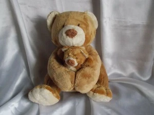Ancien doudou peluche ours et son bébé, marron clair, écru, Nicotoy - Picture 1 of 1