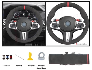 Black Alcantara Hand-stitched Suede Steering Wheel Cover For BMW G20 G80 m340i - Picture 1 of 5