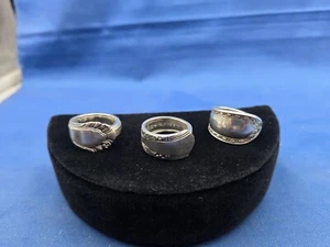 3 Spoon Rings Size 8 Handcrafted from Vintage Silverplate Silverware #102 - Picture 1 of 11