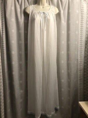 Camisón vintage Miss Elaine 100 % nailon blanco con ribete azul talla M Foto 1 de 4