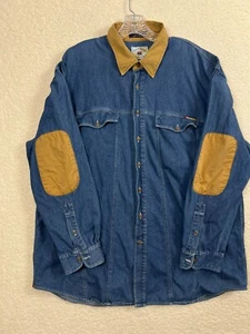 Cutter & Buck Shirt Mens Sz 1XB Denim Long Sleeve Elbow Patches Chambray Vintage - Picture 1 of 12