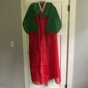 Vintage Korean Women's Hanbok Red Green Sheer Traditional Formal Clothing Dress