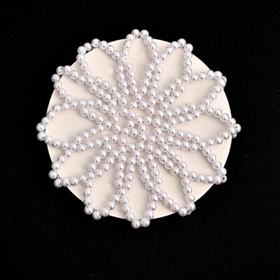 Handmade Crochet Pearls Hair Net Mesh Ballet Dancing Snood Net Hair Bun Cover - Image 1 of 4