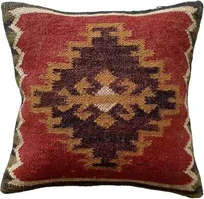 cushion cover handmade Throw Pillow Jute kilim pillow cover Navajo south western - Image 1 of 3