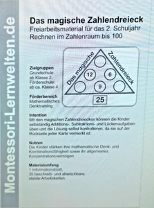 Montessori Mathe das magische Zahlendreieck bis 100 Freiarbeit ab 2.Kl. laminier - Bild 1 von 6