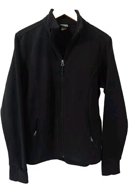 Champion Fleece Jacket Womens L Black Zipup Pockets Finger Slot Embroidered Logo - Image 1 of 4