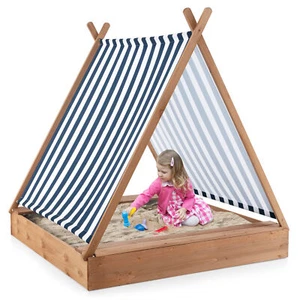 Kids Sandbox 124 x 123cm Large Wooden Sand Box Outdoor Cabana Sand Pit w/Seats - Picture 1 of 10