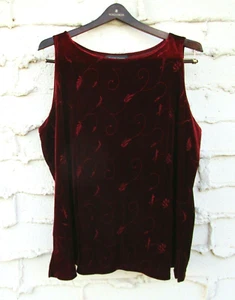 WORKING CLASSICS Women's 22/24 Sleeveless Top Deep Red Velvet Embossed Boat Neck - Picture 1 of 11