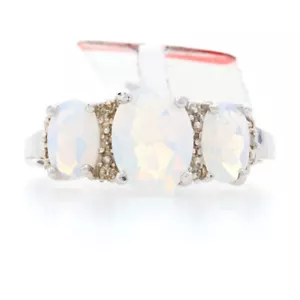 NEW Three-Stone Opalite Ring - 925 Sterling Silver Diamond Accents Women's SZ 7 - Picture 1 of 9