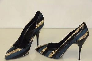 $995 Neue Oscar De La Renta Fallon Python Leder Schwarze Türkis Pumps 40 - Bild 1 von 1