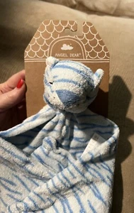 Angel Dear Blue White Security Blanket Tiger Cat Stuffed Head Animal NEW NWT - Picture 1 of 5