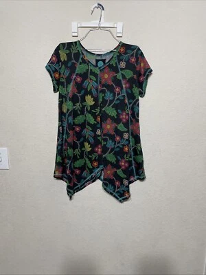 Double D Ranch Floral Tunic Length Short Sleeve Beautiful Top Size XS Artsy EUC - Image 1 of 4