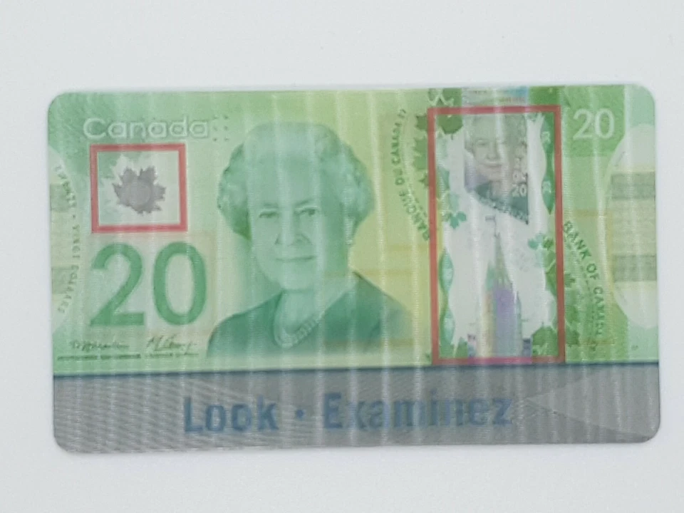 Tarjeta promocional de polímero 2012 $20 Feel Look billete abatible características de seguridad 7C007121 Foto 1 de 4