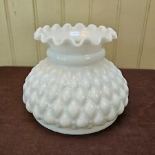 Vintage Quilted Diamond White Milk Glass Hurricane Lamp Shade Ruffled 7" Fitter