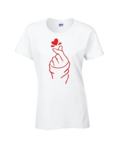 Finger Heart I Love You Gesture Korean  Kpop Ladies Junior Fit Tee Shirt 657 - Picture 1 of 16