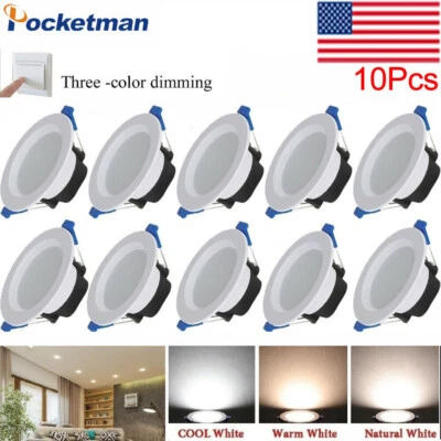 10Pcs Dimmable 5W LED Downlight Three-color Recessed Ceiling Light 85V-265V - Image 1 of 4