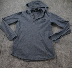 Rusty Shirt Small 1/2 Button Up Long Sleeve Hooded Blue Denim Cotton - Picture 1 of 13