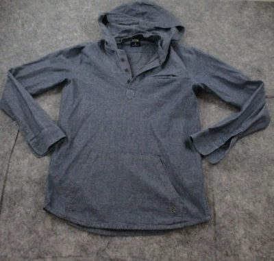 Rusty Shirt Small 1/2 Button Up Long Sleeve Hooded Blue Denim Cotton - Image 1 of 4