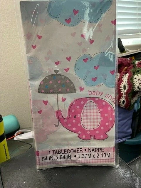 雨伞粉色婴儿淋浴桌布 54 英寸 x 84 英寸全新!!! — 第 1/1 张图片