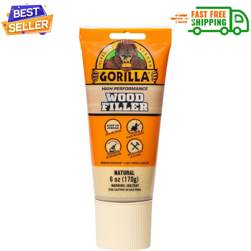 Gorilla 107072 6 Ounce Tube Wood Filler Natural