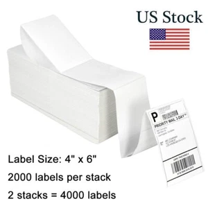 Etiquetas de envío de código de barras térmico directo 4000 Fanfold 4x6 para impresoras enrollables Zebra - Imagen 1 de 7