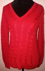 Lauren Ralph Lauren Sz M Black Label Red Cable Knit Sweater Cotton Blend Womens - Picture 1 of 13