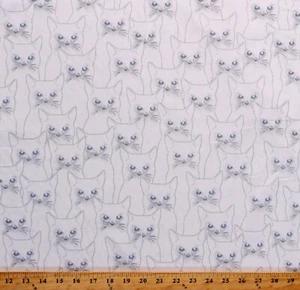 Cotton Animals Cats Kittens Sketch Drawing Fabric Print by the Yard D778.68 - Picture 1 of 1