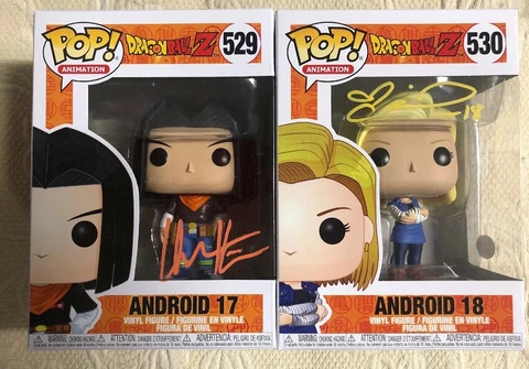 Colleen Clinkenbeard Chuck Huber Signed Funko Pop Set Android 17 18 JSA COA Cover