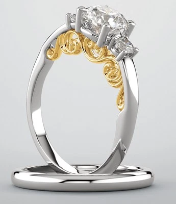 Anillo de compromiso de diamantes redondos de 4,01 quilates y 3 piedras oro de 2 tonos G SI1 Foto 1 de 2