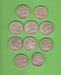 TEN  1956  AUSTRALIAN SILVER SIXPENCE COINS - Bild 1 von 2